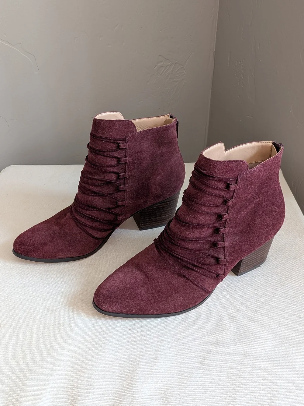 Sole Society Burgundy Cow Suede Lace-Wrap Ankle Boots Size 9